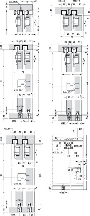 Hafele HAWA Clipo 36 H IF Sliding Door Hardware, Two Door Set