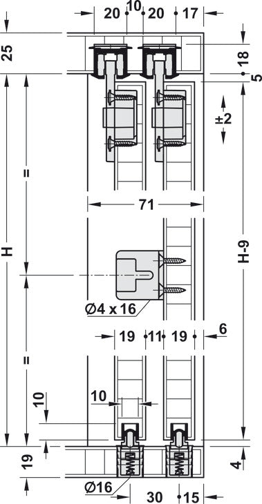 Hafele HAWA Clipo 36 H IF Sliding Door Hardware, Two Door Set