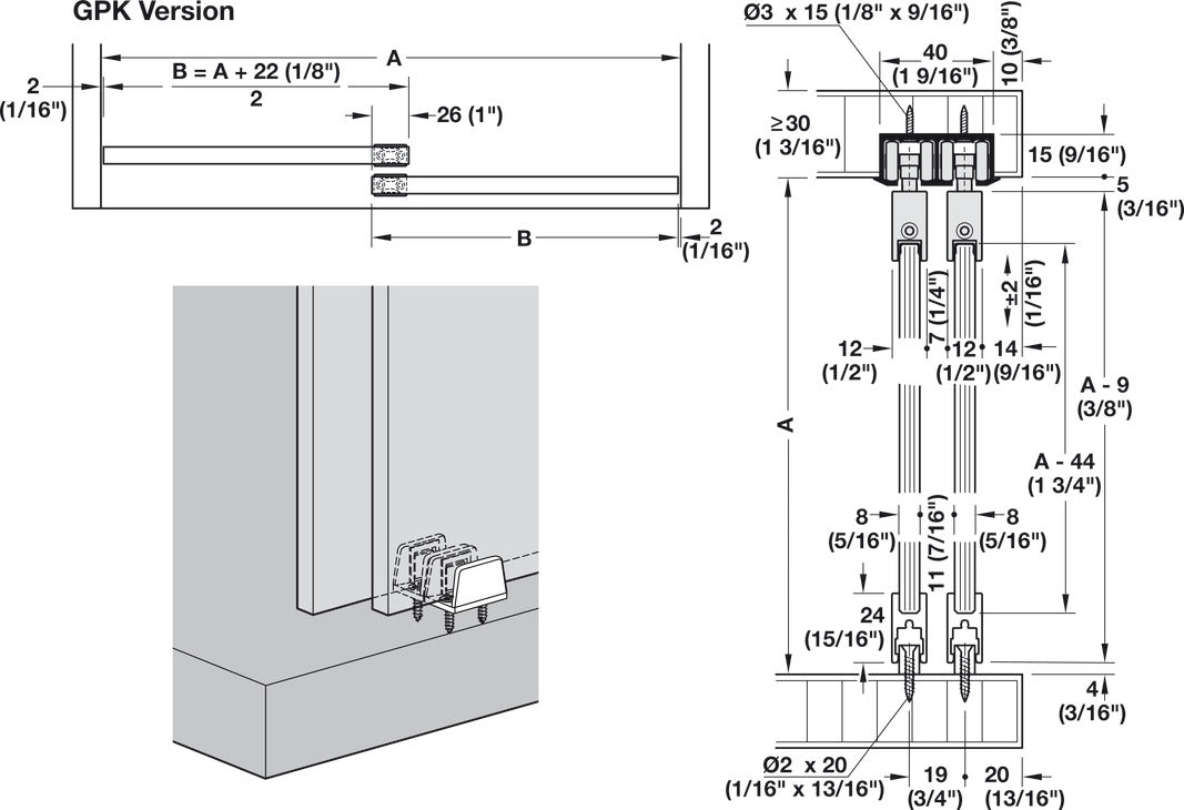 Hafele HAWA Clipo 36 GPK IF Sliding Door Hardware One Door Set, for Door Weight 36 kg (79 lbs)