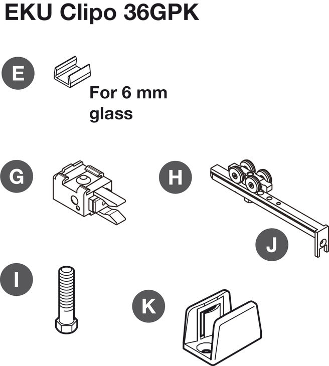 Hafele HAWA Clipo 36 GPK IF Sliding Door Hardware One Door Set, for Door Weight 36 kg (79 lbs)
