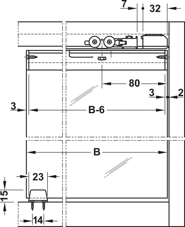 Hafele HAWA Clipo 36 GPK IF Sliding Door Hardware One Door Set, for Door Weight 36 kg (79 lbs)