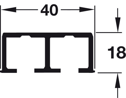 Hafele Aluminum Double Upper Running Track, for Hawa Clipo, Screw Mounting, 3500 mm Length