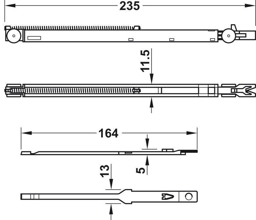 Hafele Closing and Opening Soft Closing Mechanism Set, for Hawa, weight 15 kg (33 lbs.)