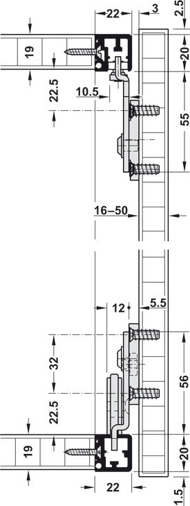 Hafele HAWA Regal B 25 H VF Sliding Door Hardware, One Door Set