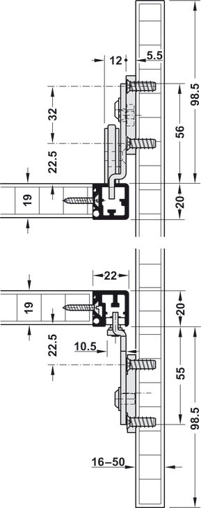 Hafele HAWA Regal B 25 H VF Sliding Door Hardware, One Door Set