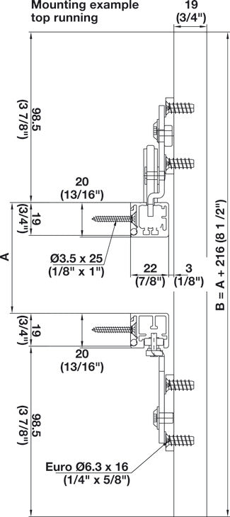 Hafele HAWA Regal B 25 H VF Sliding Door Hardware, One Door Set