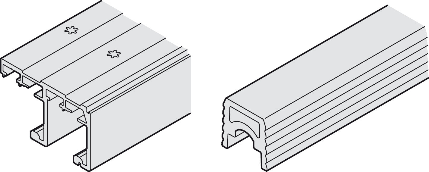 Hafele Aluminum Doble Running Track, for Hawa Combino 65 H IF, Glue Mounting, 2500 mm length