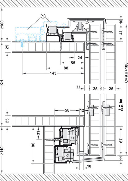 Hafele HAWA Combino 65 H VF Sliding Door Hardware, Two Door Set