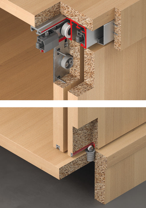 Hafele HAWA Combino 65 H IF Sliding Door Hardware, Three Door Set