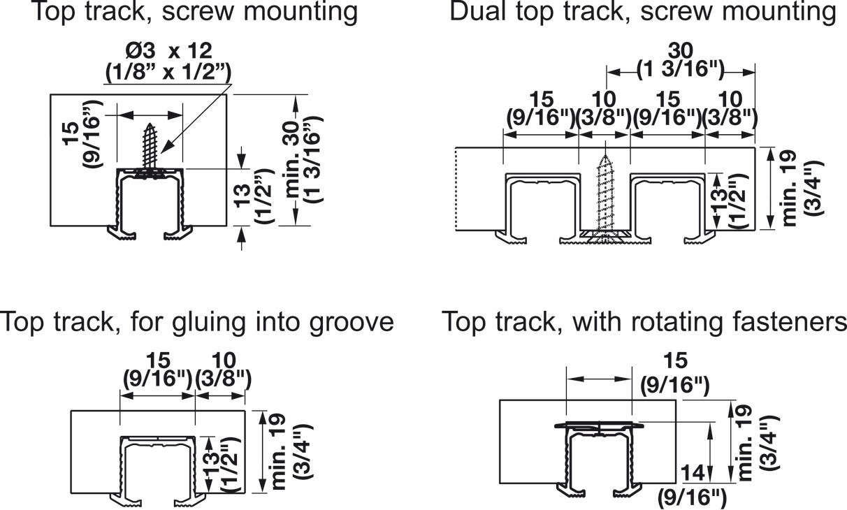 Hafele HAWA Clipo 16 H IF Sliding Door Hardware, for door weights up to 16 kg