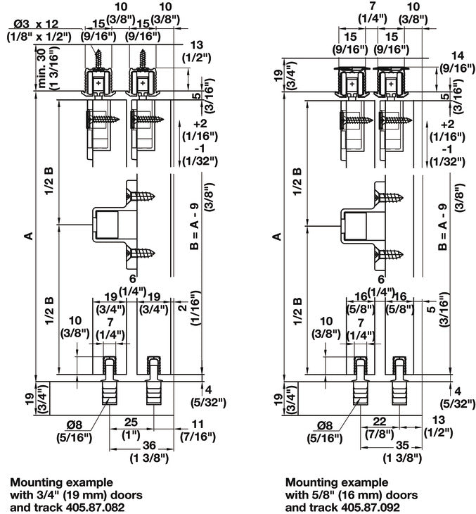 Hafele HAWA Clipo 16 H IF Sliding Door Hardware, for door weights up to 16 kg