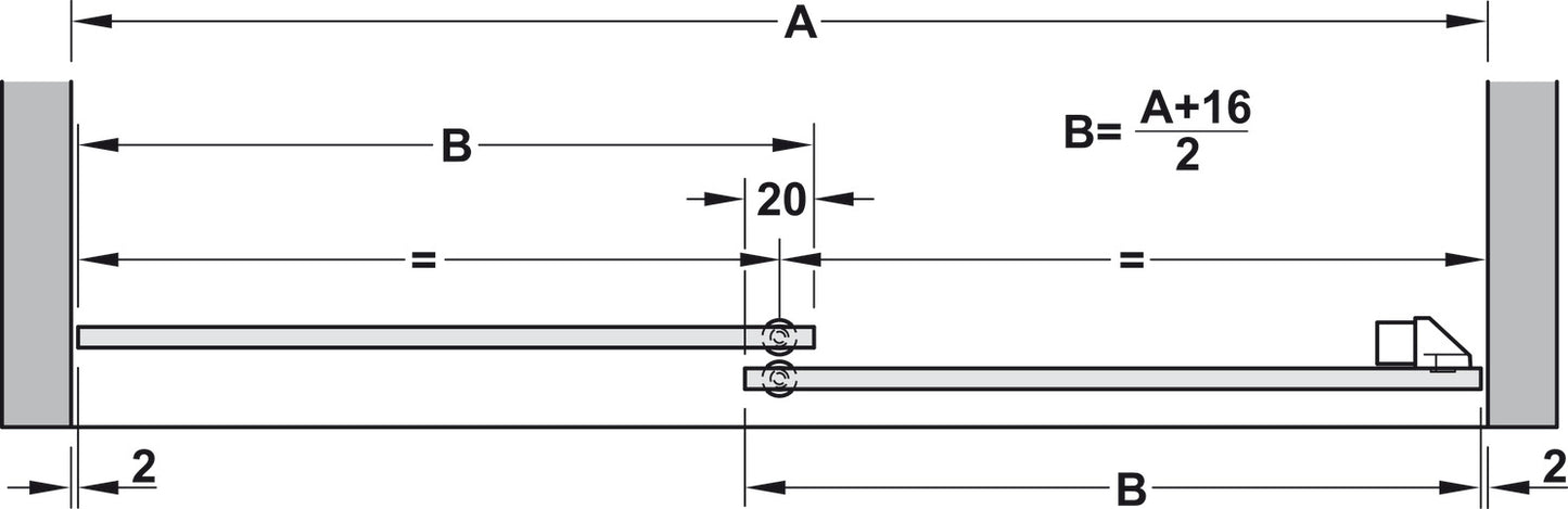Hafele HAWA Clipo 16 GPK IF Sliding Door Hardware Two Door Set, for Door Weight 16 kg (35 lbs)