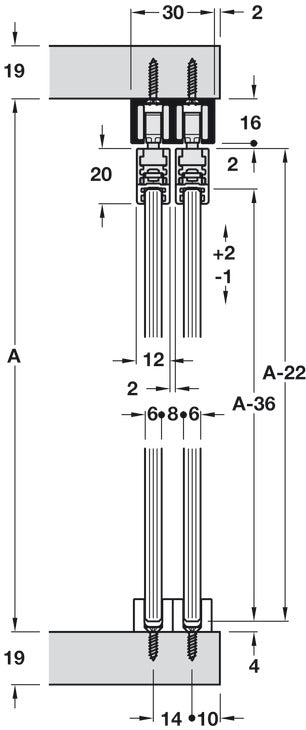 Hafele HAWA Clipo 16 GPK IF Sliding Door Hardware Two Door Set, for Door Weight 16 kg (35 lbs)