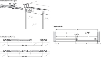 Hafele HAWA Clipo 16 GPK IF Sliding Door Hardware Two Door Set, for Door Weight 16 kg (35 lbs)
