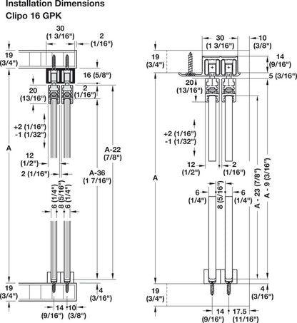 Hafele HAWA Clipo 16 GPK IF Sliding Door Hardware Two Door Set, for Door Weight 16 kg (35 lbs)
