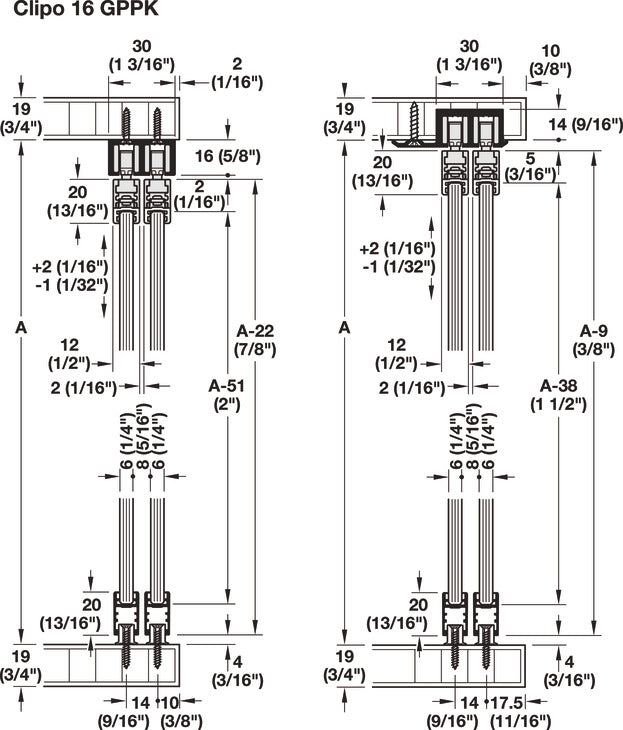 Hafele HAWA Clipo 16 GPK IF Sliding Door Hardware Two Door Set, for Door Weight 16 kg (35 lbs)