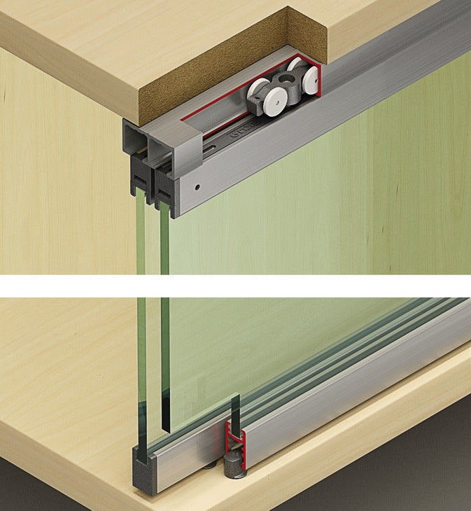 Hafele HAWA Clipo 16 GPPK IF Sliding Door Hardware Two Door Set, for Door Weight 16 kg (35 lbs)