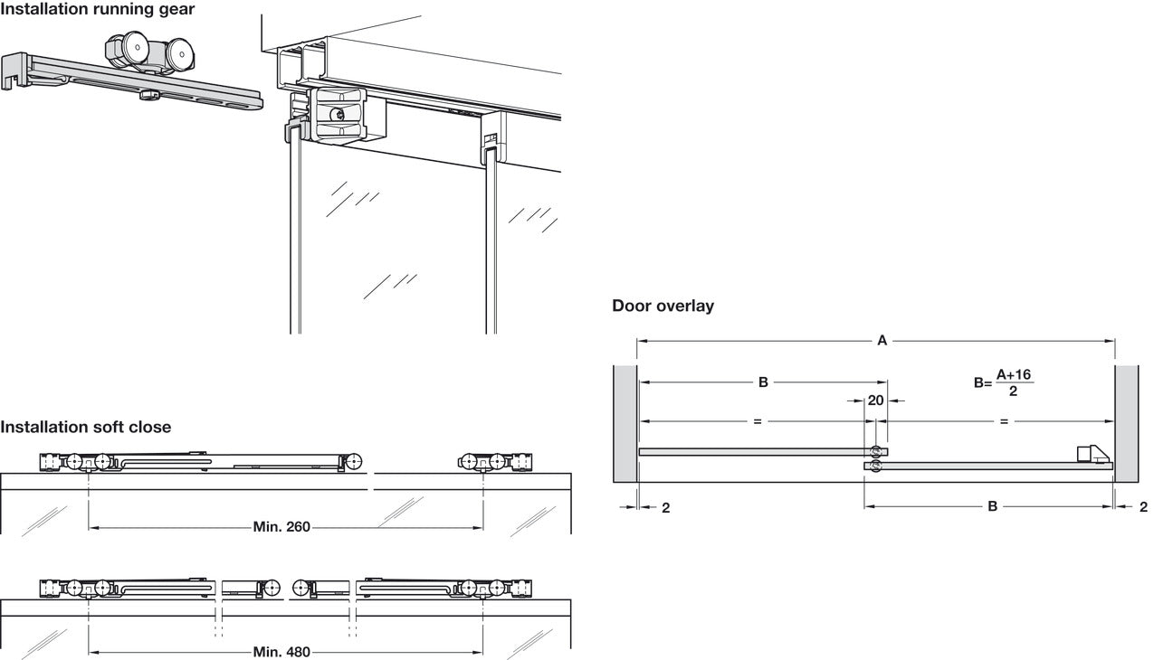 Hafele HAWA Clipo 16 GPPK IF Sliding Door Hardware Two Door Set, for Door Weight 16 kg (35 lbs)