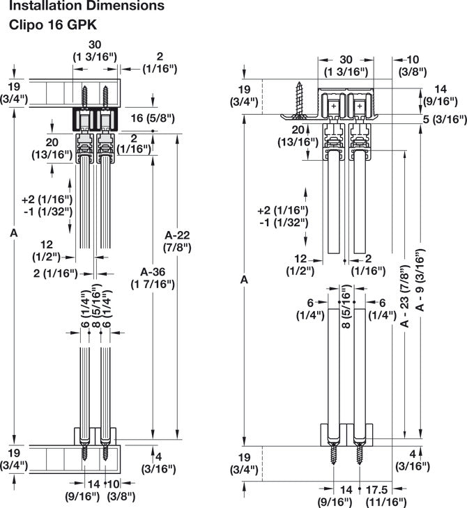 Hafele HAWA Clipo 16 GPPK IF Sliding Door Hardware Two Door Set, for Door Weight 16 kg (35 lbs)