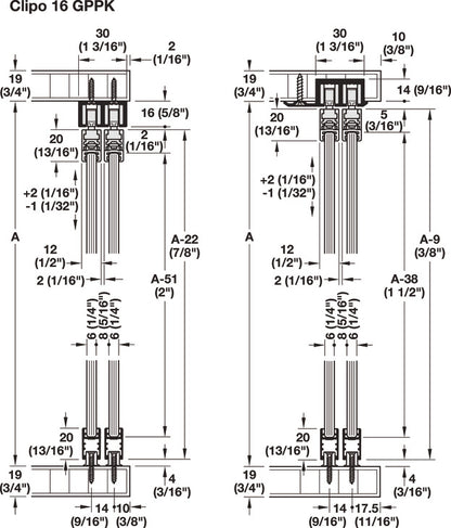 Hafele HAWA Clipo 16 GPPK IF Sliding Door Hardware Two Door Set, for Door Weight 16 kg (35 lbs)