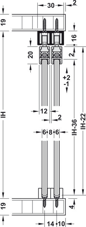 Hafele HAWA Clipo 16 GPPK IF Sliding Door Hardware Two Door Set, for Door Weight 16 kg (35 lbs)