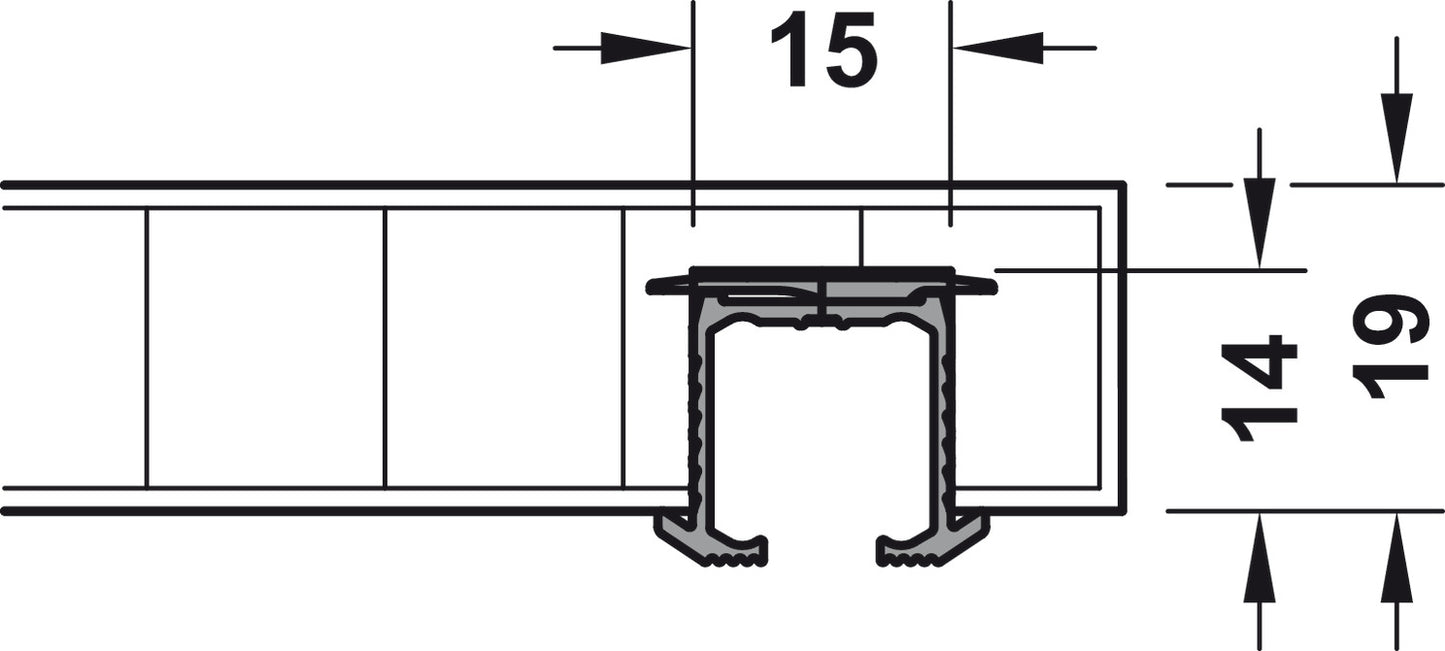 Hafele Aluminum Single Upper Guide Track For Hawa Clipo 16 H IF/MF/HM, Glue Mounting, 3500 mm Length