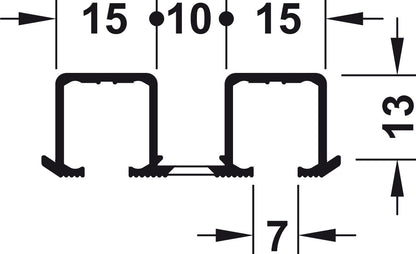 Hafele Aluminum Double Upper Guide Track For Hawa Clipo 16 H IF/MF/HM, Pre-Drilled Screw Mounting, 2500 mm Length