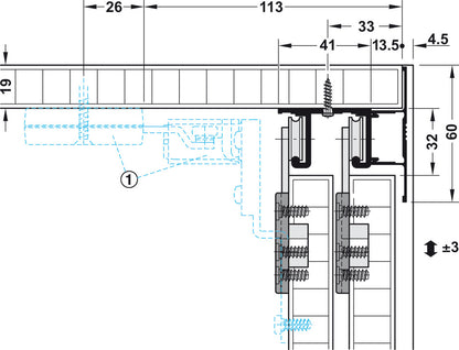 Hafele HAWA Combino 20 H IF Sliding Door Hardware, Two Door Set
