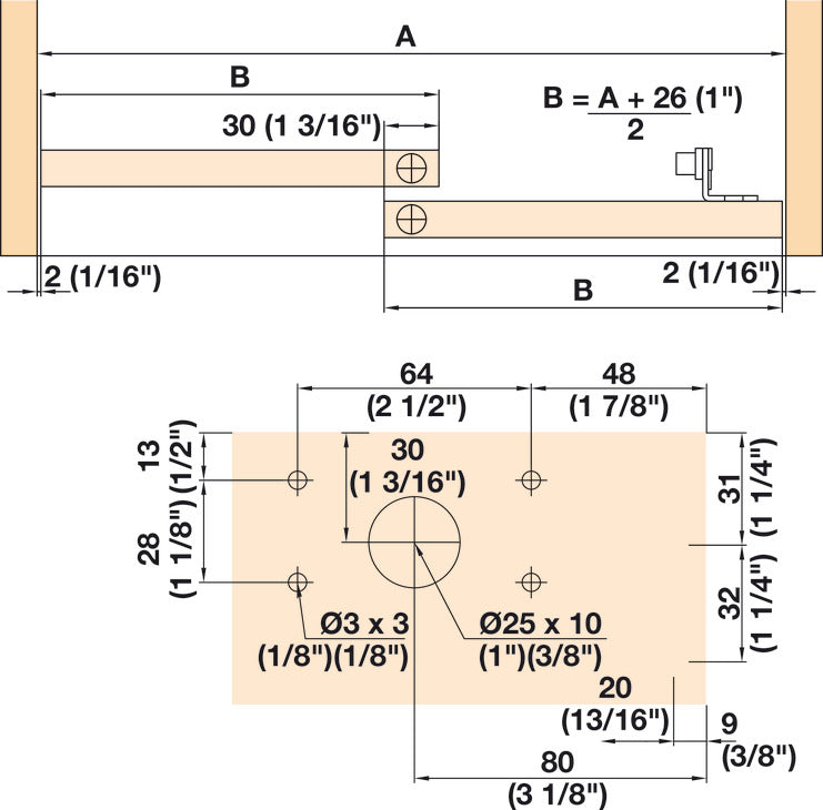 Hafele HAWA Combino 20 H IF Sliding Door Hardware, Two Door Set