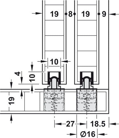 Hafele HAWA Combino 20 H IF Sliding Door Hardware, Two Door Set