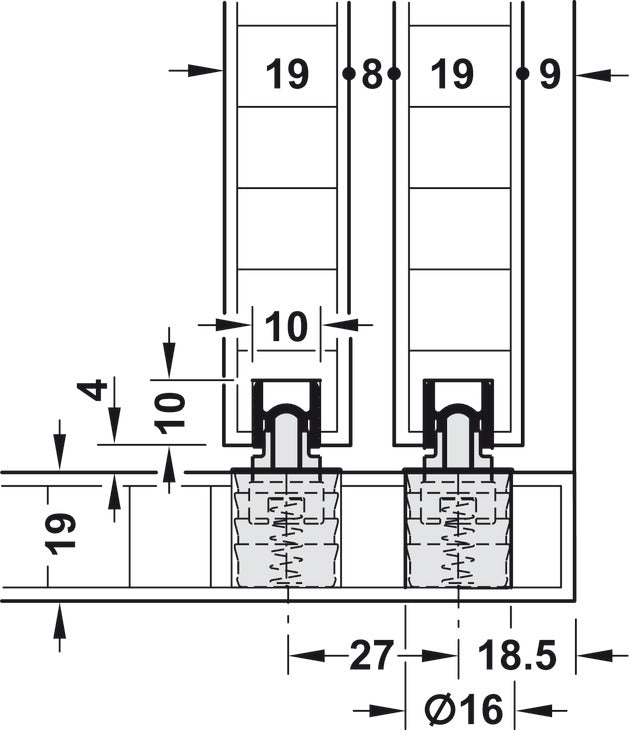 Hafele HAWA Combino 35 H IF Sliding Door Hardware, Two Door Set