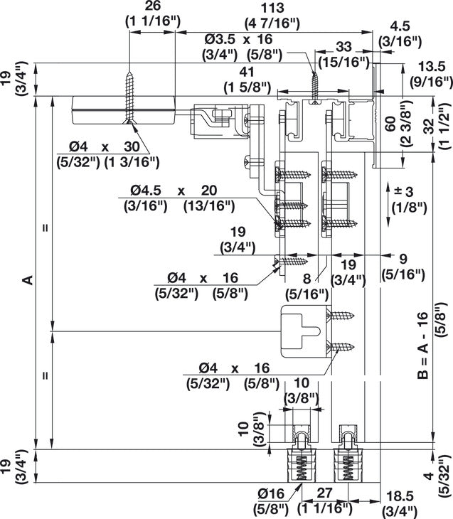Hafele HAWA Combino 35 H IF Sliding Door Hardware, Three Door set