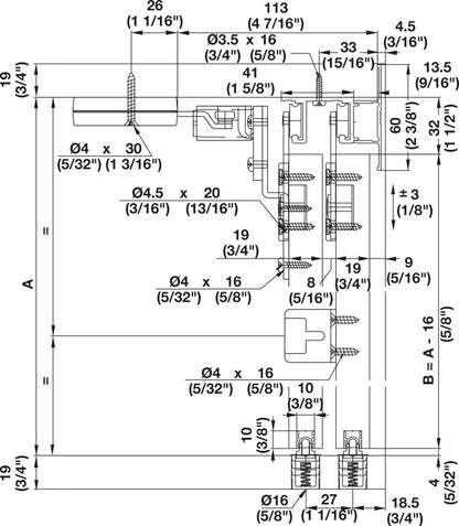 Hafele HAWA Combino 35 H IF Sliding Door Hardware, Three Door set