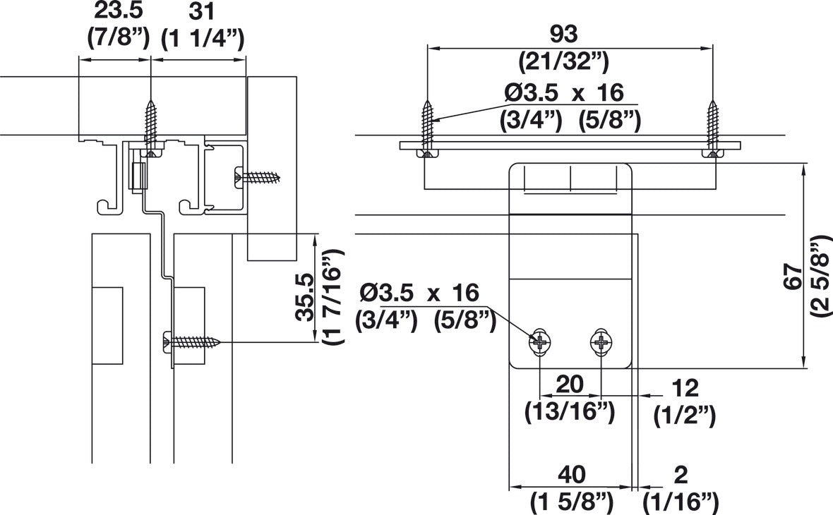 Hafele HAWA Combino 35 H IF Sliding Door Hardware, Three Door set