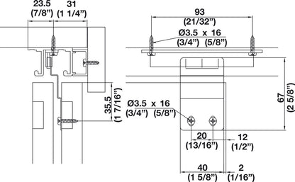 Hafele HAWA Combino 35 H IF Sliding Door Hardware, Three Door set