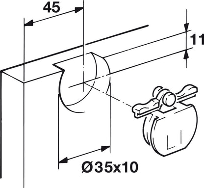 Hafele Plastic Single Lower Guide Track For Hawa Clipo 16 H IF/MF/HM, Press Fitting/Glue, 2500 mm Length