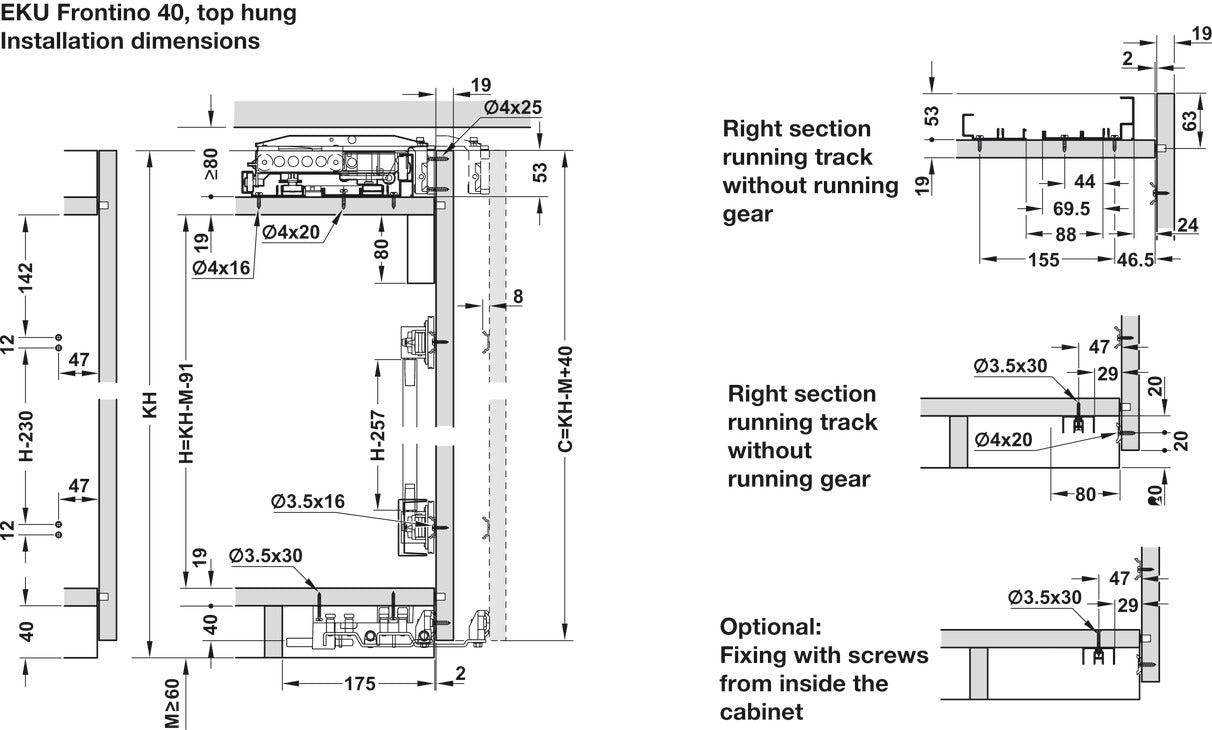 Hafele Coplanar Door, Hawa Frontino 20 H FB Sliding Door Hardware Set, for Base Cabinets 2200-2400 mm
