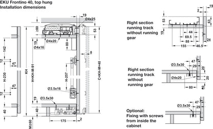 Hafele Coplanar Door, Hawa Frontino 20 H FB Sliding Door Hardware Set, for Base Cabinets 2200-2400 mm