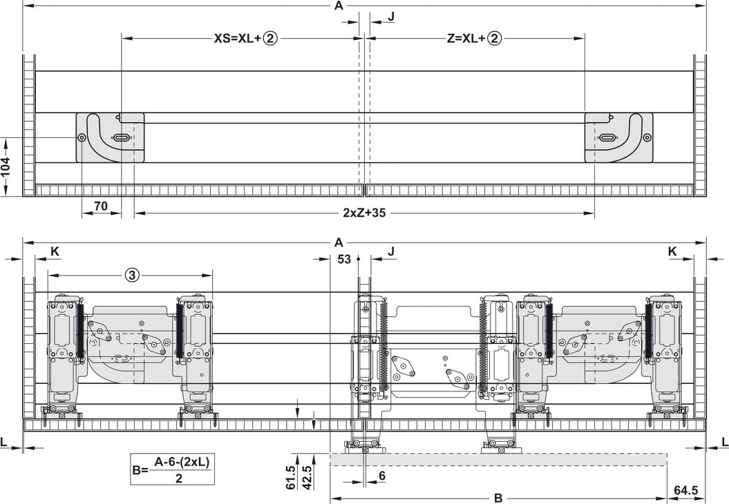 Hafele Coplanar Door, Hawa Frontino 40 Sliding Door Hardware Set, for Wardrobes for Two Doors 2200-2400 mm