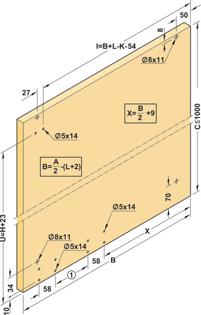 Hafele Coplanar Door, Hawa Frontino 20 H FB Sliding Door Hardware Set, for Base Cabinets 1200-1399 mm