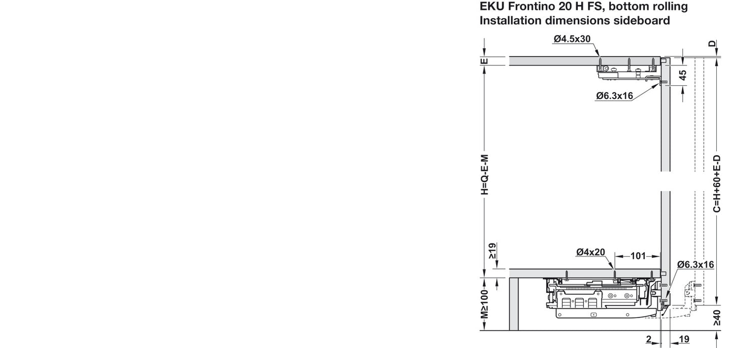 Hafele Coplanar Door, Hawa Frontino 20 H FB Sliding Door Hardware Set, for Base Cabinets 1200-1399 mm