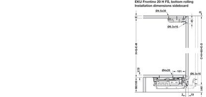 Hafele Coplanar Door, Hawa Frontino 20 H FB Sliding Door Hardware Set, for Base Cabinets 1200-1399 mm