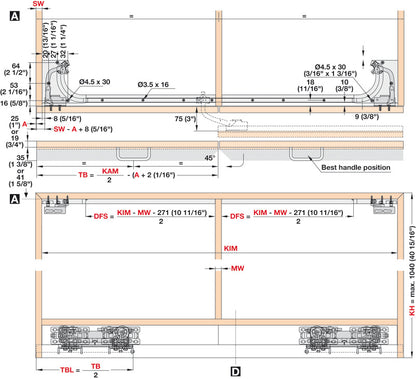 Hafele Coplanar Door, Hawa Frontino 20 H FB Sliding Door Hardware Set, for Base Cabinets 1200-1399 mm