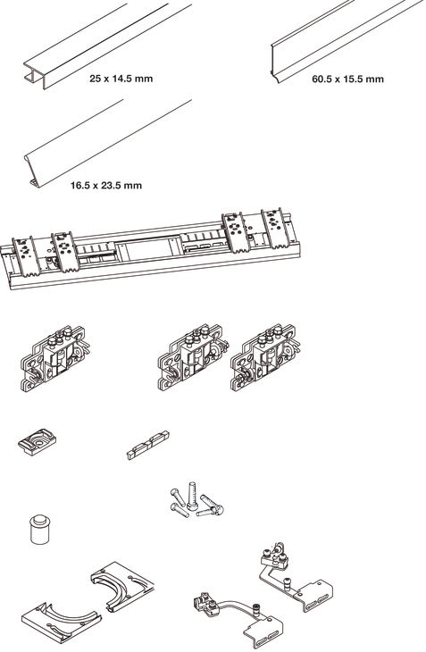 Hafele Coplanar Door, Hawa Frontino 20 H FB Sliding Door Hardware Set, for Base Cabinets 1400-1599 mm