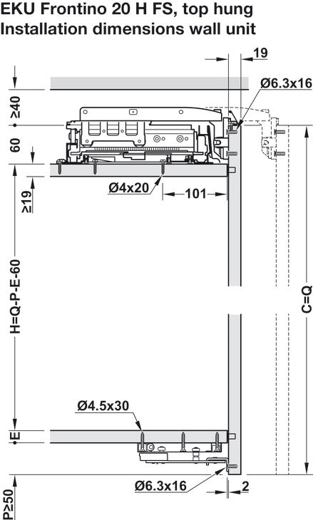 Hafele Coplanar Door, Hawa Frontino 20 H FB Sliding Door Hardware Set, for Base Cabinets 1600-1799 mm