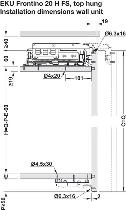 Hafele Coplanar Door, Hawa Frontino 20 H FB Sliding Door Hardware Set, for Base Cabinets 1600-1799 mm