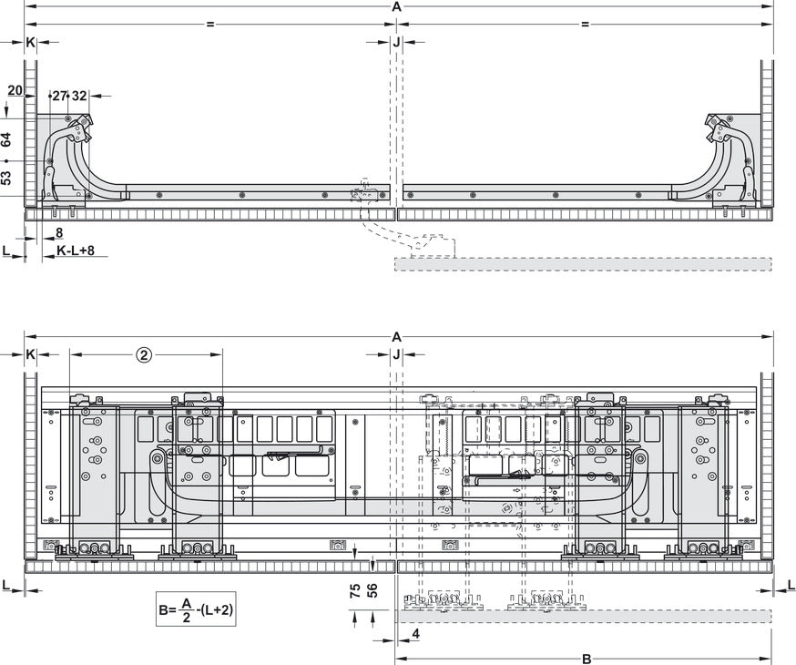 Hafele Coplanar Door, Hawa Frontino 20 H FB Sliding Door Hardware Set, for Base Cabinets 1800-1999 mm