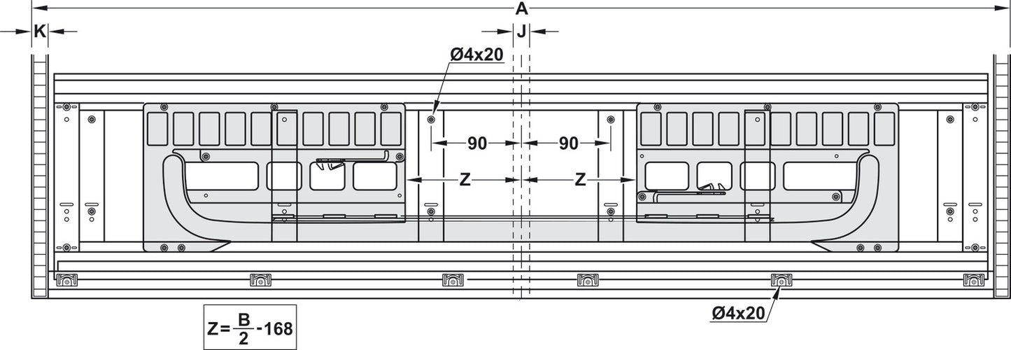 Hafele Coplanar Door, Hawa Frontino 20 H FB Sliding Door Hardware Set, for Base Cabinets 1800-1999 mm