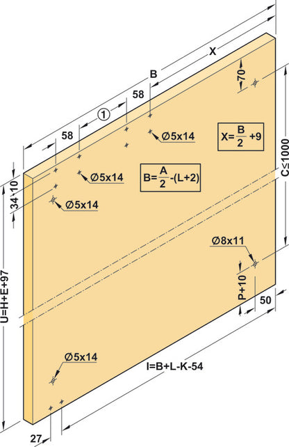 Hafele Coplanar Door, Hawa Frontino 20 H FB Sliding Door Hardware Set, for Base Cabinets 1800-1999 mm