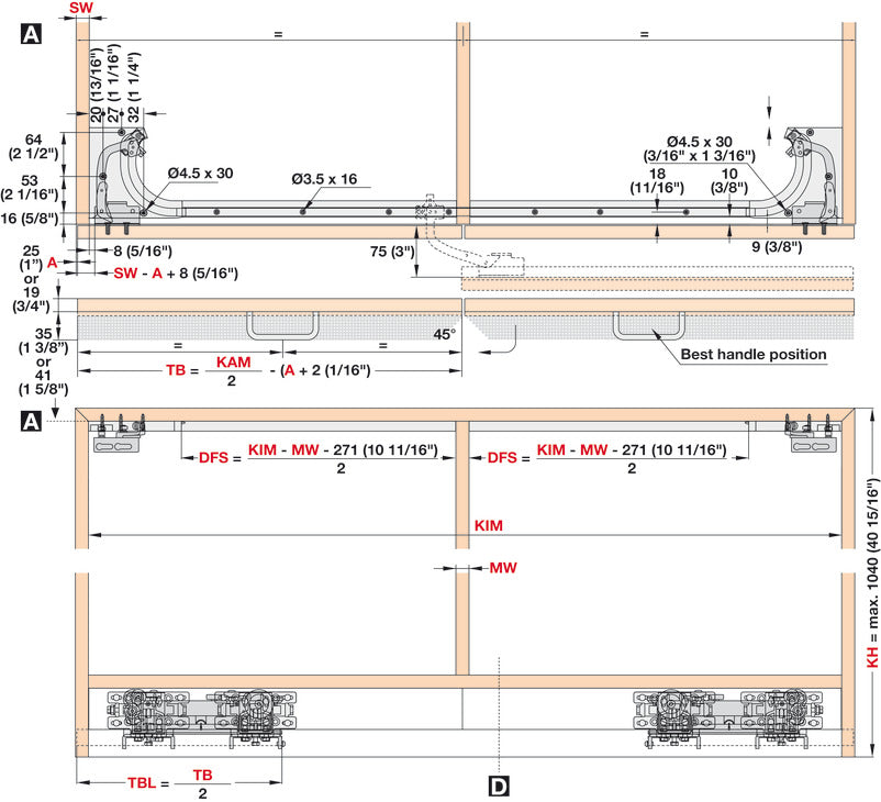 Hafele Coplanar Door, Hawa Frontino 20 H FB Sliding Door Hardware Set, for Base Cabinets 1800-1999 mm